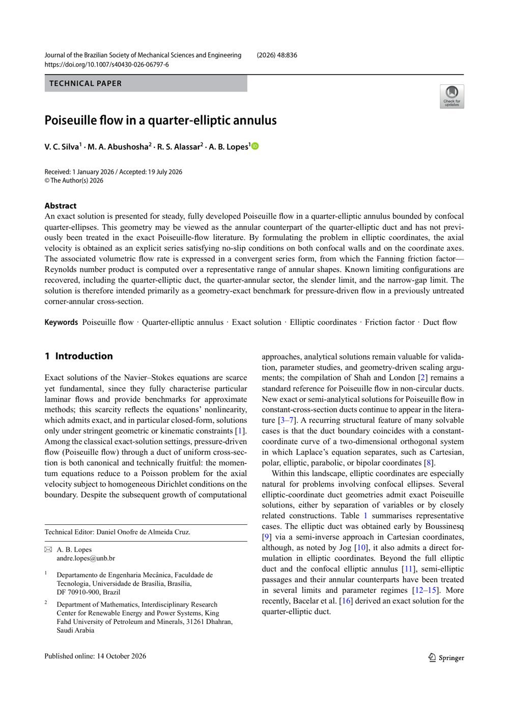 Giovana Moreira recebendo o Novo artigo: Poiseuille flow in a quarter-elliptic annulus